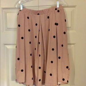 Madison skirt, pink with black polka dots.